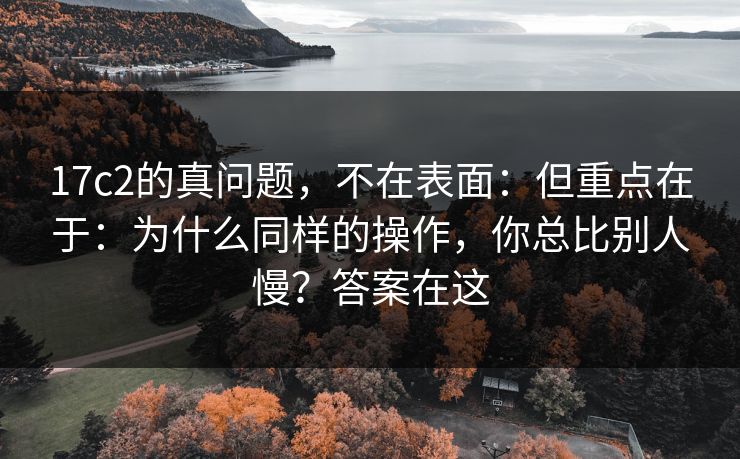 17c2的真问题，不在表面：但重点在于：为什么同样的操作，你总比别人慢？答案在这